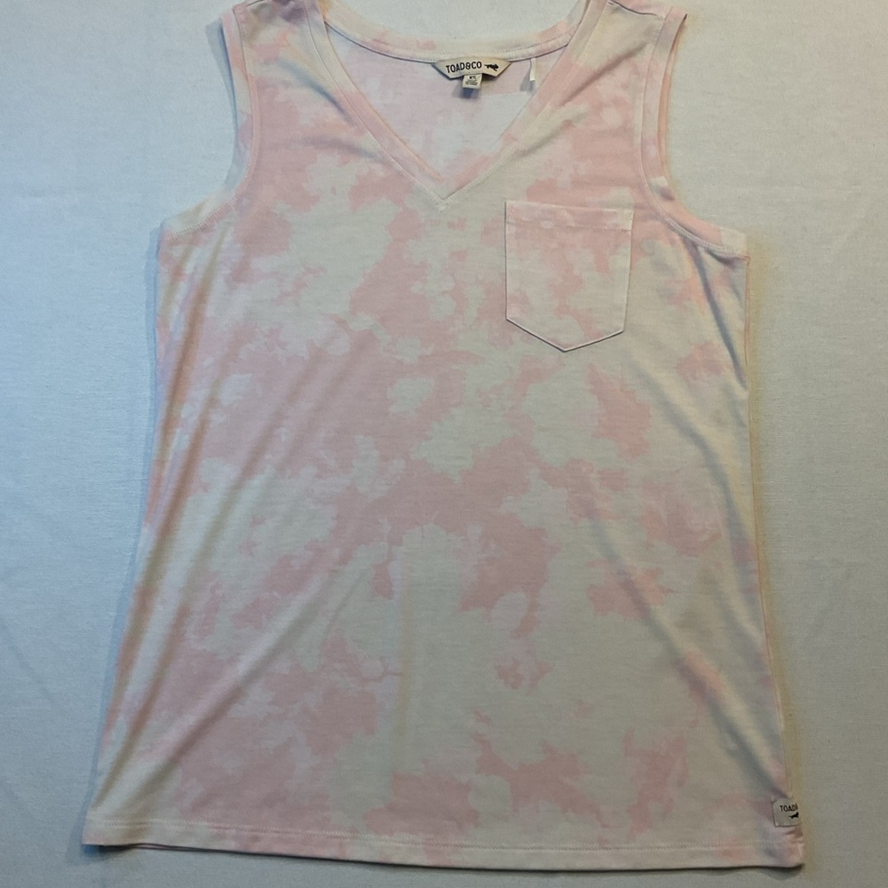 Toad & Co White/Pink Tie Dye Tank Top, Size XS V Neck Pocket Loose Fitting